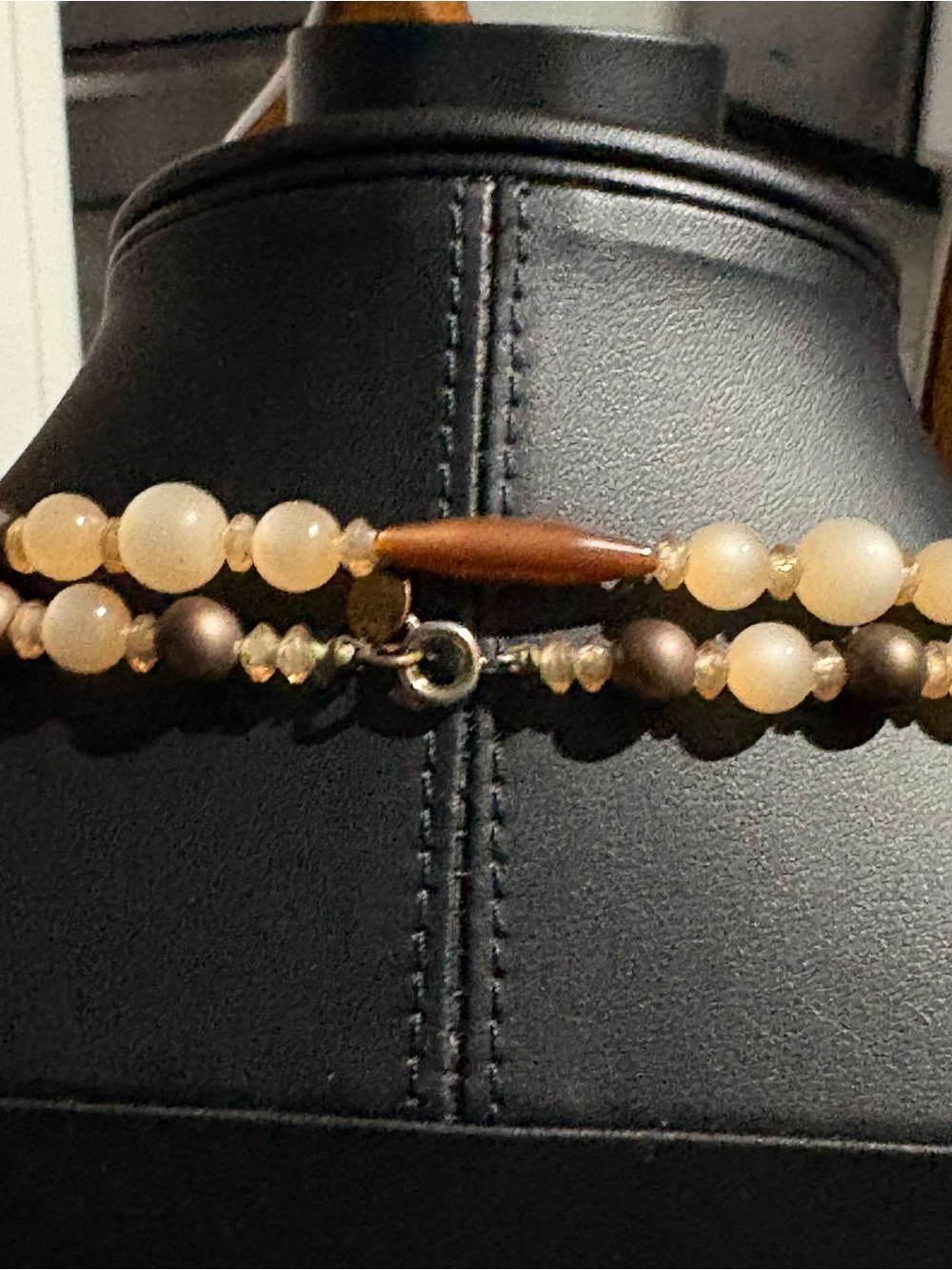 Vintage Judy Lee 56” Long Beaded Necklace Original Hang Tag Neutral Ivory Bronze - Picture 3 of 3